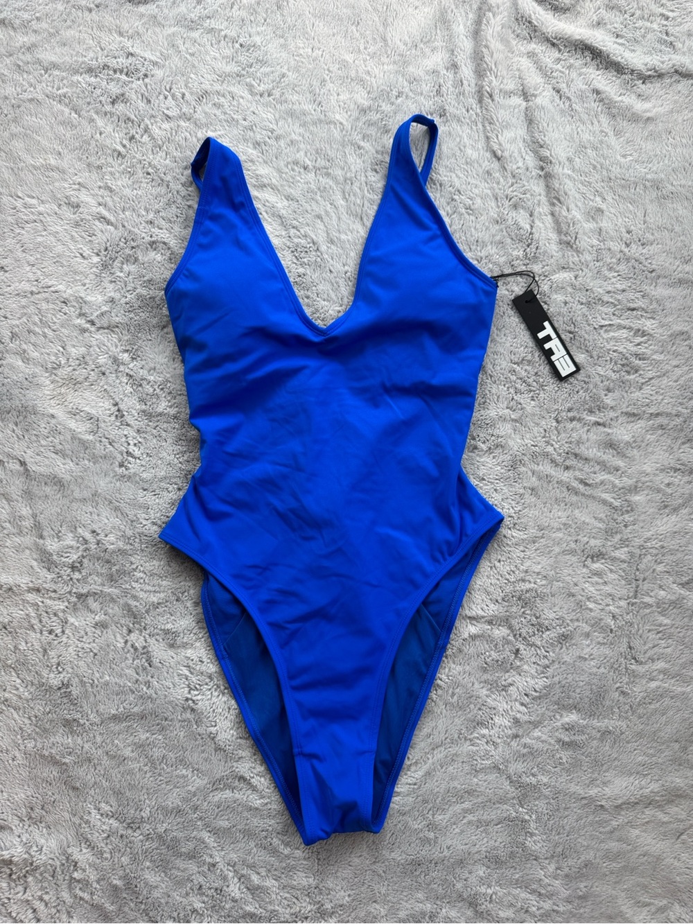 ТA3 Hi Cut Plungey Snatched Waist Lace Up Back Swimsuit Sapphire Large Regular